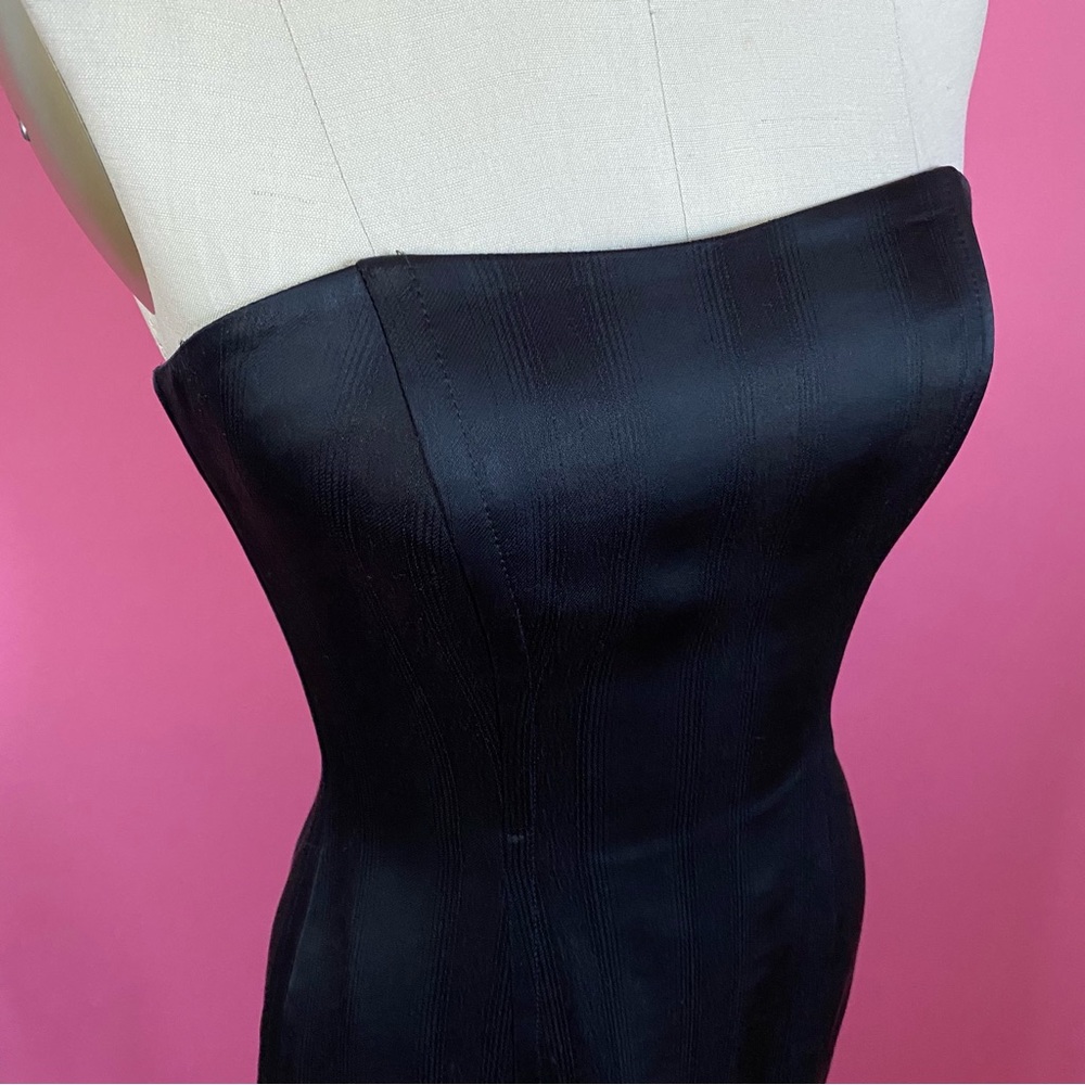 Vintage Y2K Goth Glam Made in ITALY Satin Brocade Pin Stripe Strapless Dress 4 - Picture 6 of 16